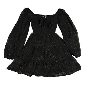 Altar’d State Balloon Sleeve Black Tiered Dress with Gold Dot Detail Size Medium